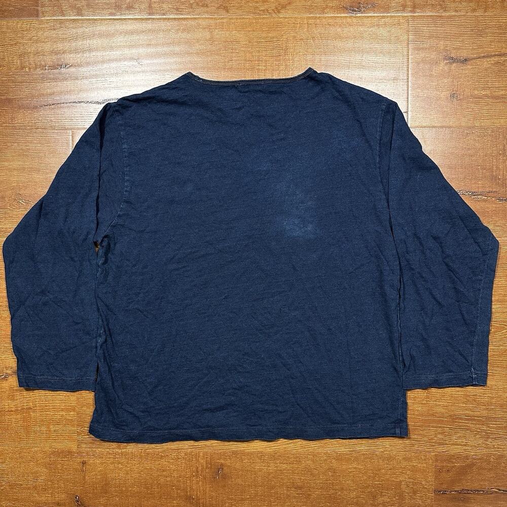 Buck Mason Long Sleeve T Shirt Mens L Blue Indigo Dyed Hemp Cotton Round Neck - Picture 2 of 10